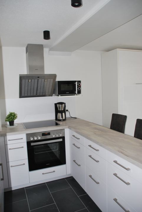 Küche mit Backofen, Ceranfeld und Geschirrspüler
